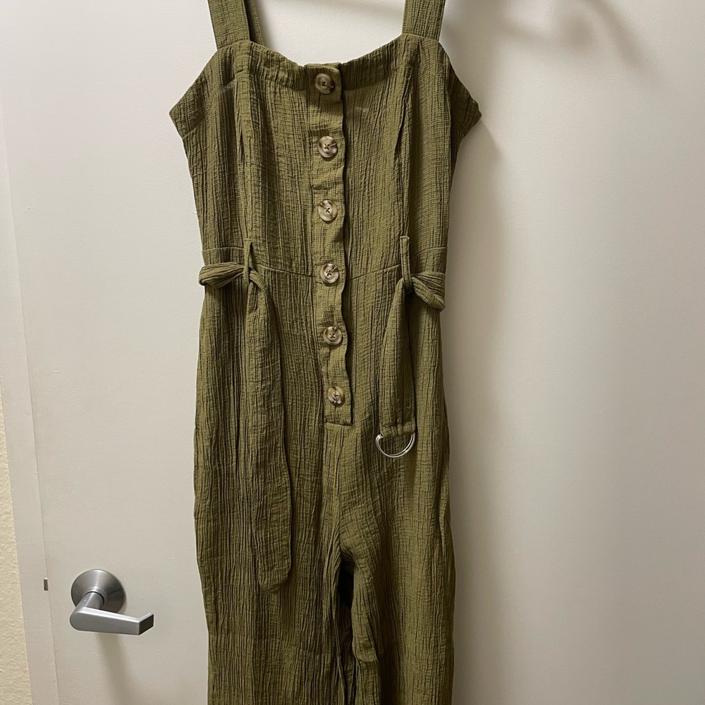 FAVLUX Textured Olive Jumpsuit with Button Detail